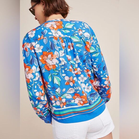 Anthropologie Maeve Elan Scarf-Printed Blouse in Blue Motif 6 NWOT - Picture 5 of 10